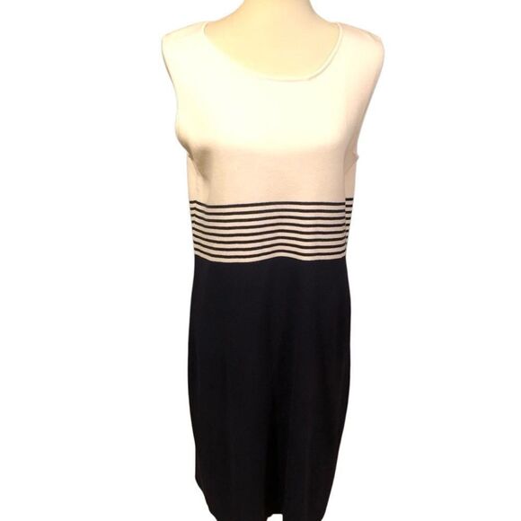 Jessica Holbrook Easy Care Navy Blue & White Striped Sleeveless Sweater Dress Si - Picture 1 of 16